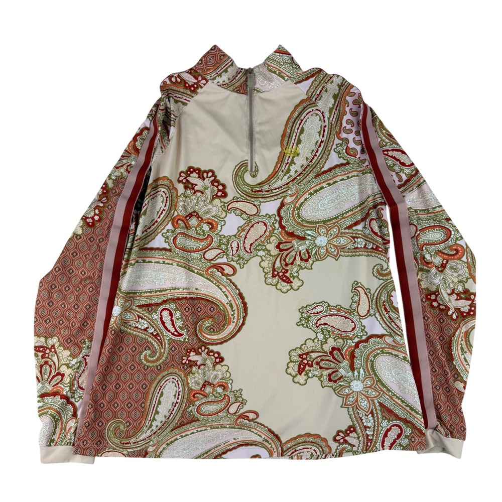 Kastel Denmark Sun Shirt Women XL Cream Paisley Quarter Zip Long Sleeve Top